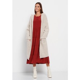Oversized μακριά πλεκτή ζακέτα με κουκούλα