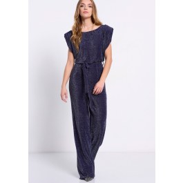 Wide leg metallic thread jumpsuit