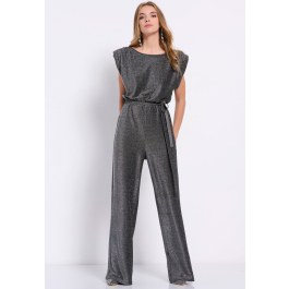 Wide leg metallic thread jumpsuit