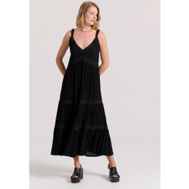 Loose fit μάξι boho φόρεμα με δανδέλα και βολάν