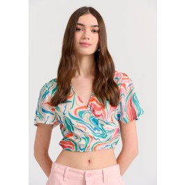 All over printed wrapped cropped top