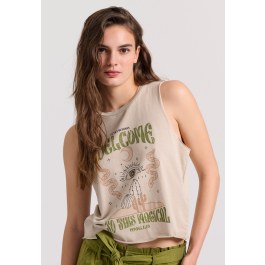 Sleeveless t-shirt with print in boho look
