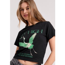 Cropped t-shirt με φωτογραφικό τύπωμα