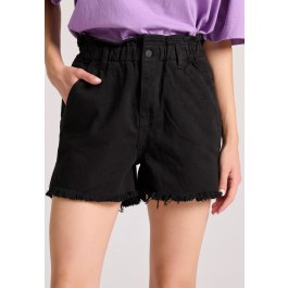 Baggy garment dyed denim shorts with destroyed effects