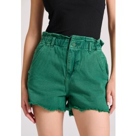 Baggy garment dyed denim shorts with destroyed effects