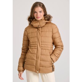 Καπιτονέ puffer μπουφάν με αποσπώμενη γούνα