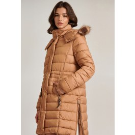 Long fit puffer μπουφάν με αποσπώμενη γούνα