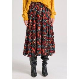 Midi εμπριμέ φούστα με βολάν