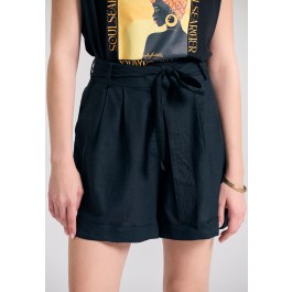 Loose fit linen blend σορτς με πιέτες και ζώνη