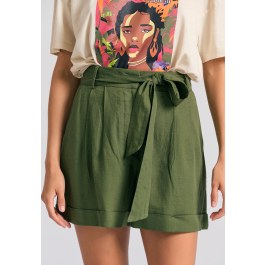 Loose fit linen blend σορτς με πιέτες και ζώνη