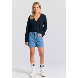 Linen blend πλεκτή ζακέτα με διακοσμητικό κουμπί