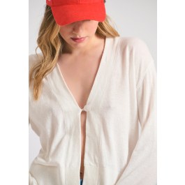 Linen blend πλεκτή ζακέτα με διακοσμητικό κουμπί