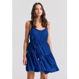 Mini viscose dress with ruffles