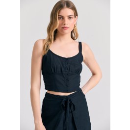 Linen blend plain cropped top