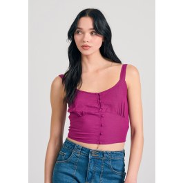 Linen blend plain cropped top