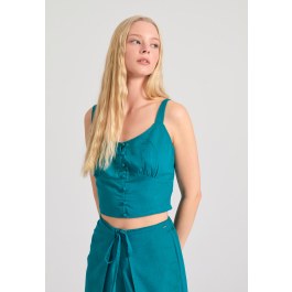 Linen blend plain cropped top