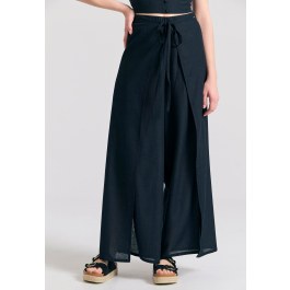 Linen blend wide leg παντελόνα με ελαστική μέση