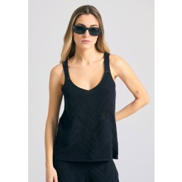 Γυναικεία πλεκτή αμάνικη μπλούζα σε ζακάρ ύφανση