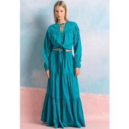 Relaxed fit φούστα με βολάν σε ζακάρ ύφανση