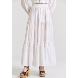 Relaxed fit φούστα με βολάν σε ζακάρ ύφανση