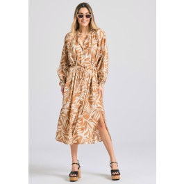 Oversized all over printed viscose midi dress