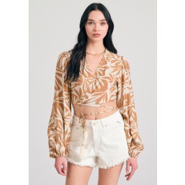 Εμπριμέ μακρυμάνικη κρουαζέ μπλούζα