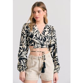 Εμπριμέ μακρυμάνικη κρουαζέ μπλούζα