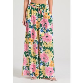 Wide leg εμπριμέ παντελόνα από τεχνητό μετάξι