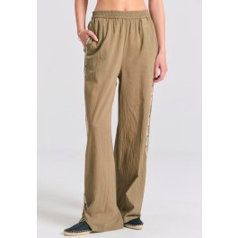 Wide leg παντελόνα με πλαϊνό κέντημα