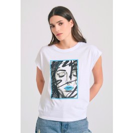 Γυναικείο t-shirt με face photographic τύπωμα