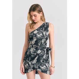 Off-shoulder εμπριμέ φόρεμα με πλαϊνό δέσιμο