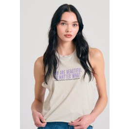 Women's garment dyed tank top with text artwork print