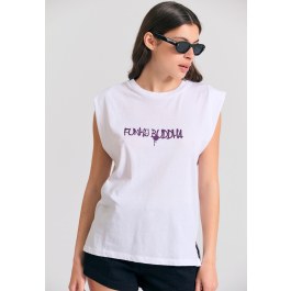 Γυναικείο t-shirt με text artwork τύπωμα στην πλάτη