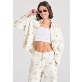 Oversized γυναικείο τζιν μπουφάν με κέντημα