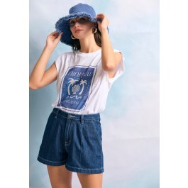 Loose fit lyocell blend τζιν σορτς με πιέτες