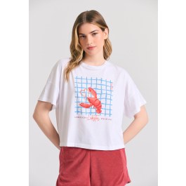 Γυναικείο loose fit t-shirt με frame τύπωμα