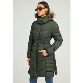 Καπιτονέ μακρύ puffer μπουφάν με κουκούλα
