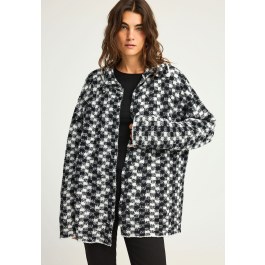 Women's checked cardigan with plush texture