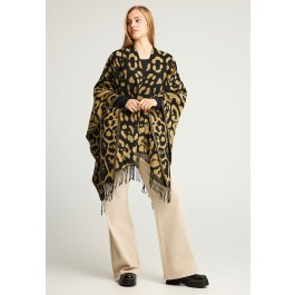 Γυναικεία κάπα με animal print μοτίβο και κρόσσια