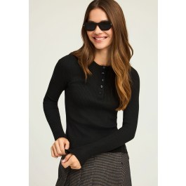 Rib knit with henley neckline