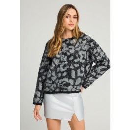 Knitted sequinned pullover with animal print