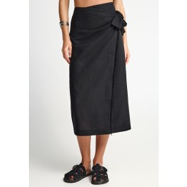 Women's wrap-around linen blend midi skirt