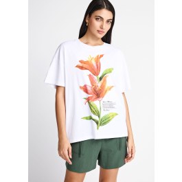 Γυναικείο βαμβακερό loose t-shirt με τύπωμα