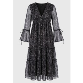 Γυναικείο chiffon maxi φόρεμα floral με βολάν
