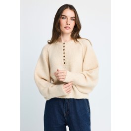 Γυναικεία πλεκτή μπλούζα henley με κουμπιά