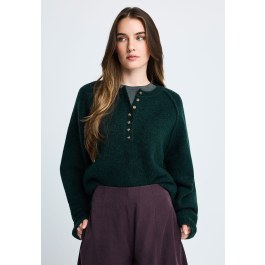 Γυναικεία πλεκτή μπλούζα henley με κουμπιά