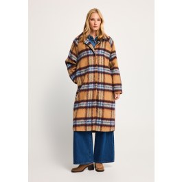Γυναικείο oversized μακρύ καρό παλτό με χνουδωτή υφή
