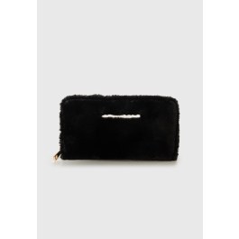 Faux fur wallet with zip-around closure