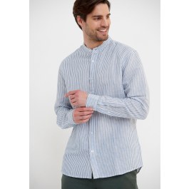Ριγέ linen blend πουκάμισο με λαιμό mao