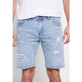 Denim shorts with destroyed effects